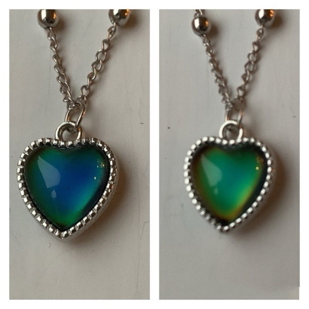 Color Changing Mood Heart Pendant -  Retro Style Necklace on Silver Tone Chain